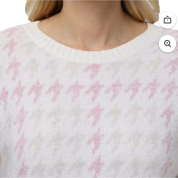 NWT 525 Super Soft Crewneck Pullover Ivory Pink Lurex Fair isle Sweater Sz S - Picture 2 of 11